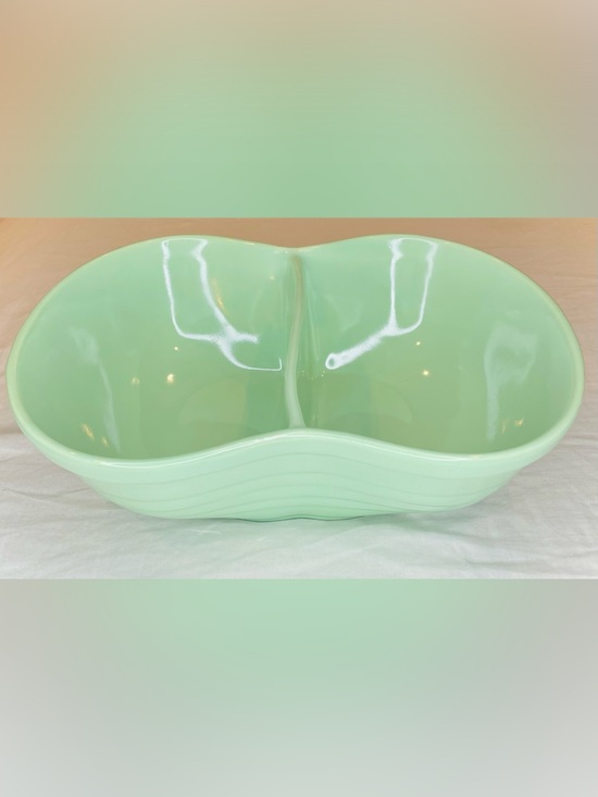 Marcrest Other - Vintage Marcrest Ovenproof Ribbed Stoneware Divided Bowl in Seafoam Green